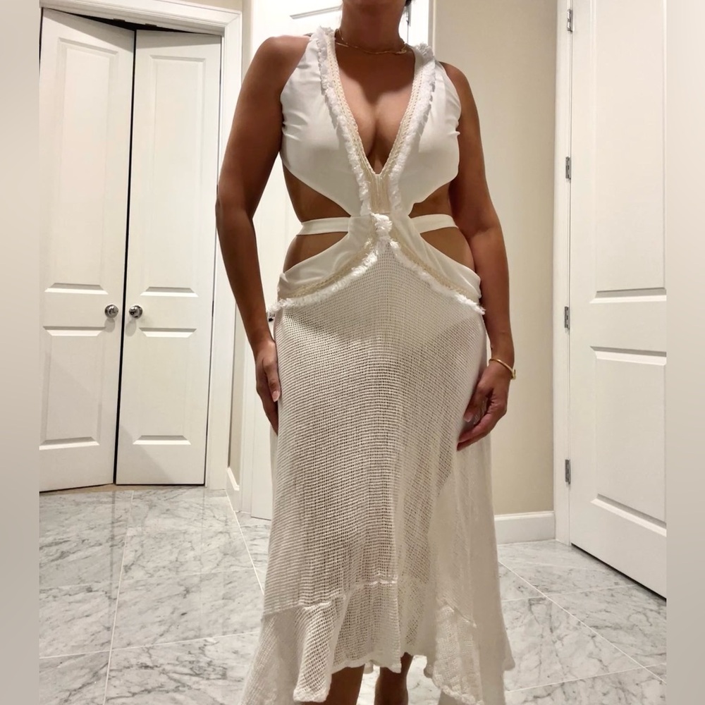 Elegant White Cut-Out Bohemian Dress